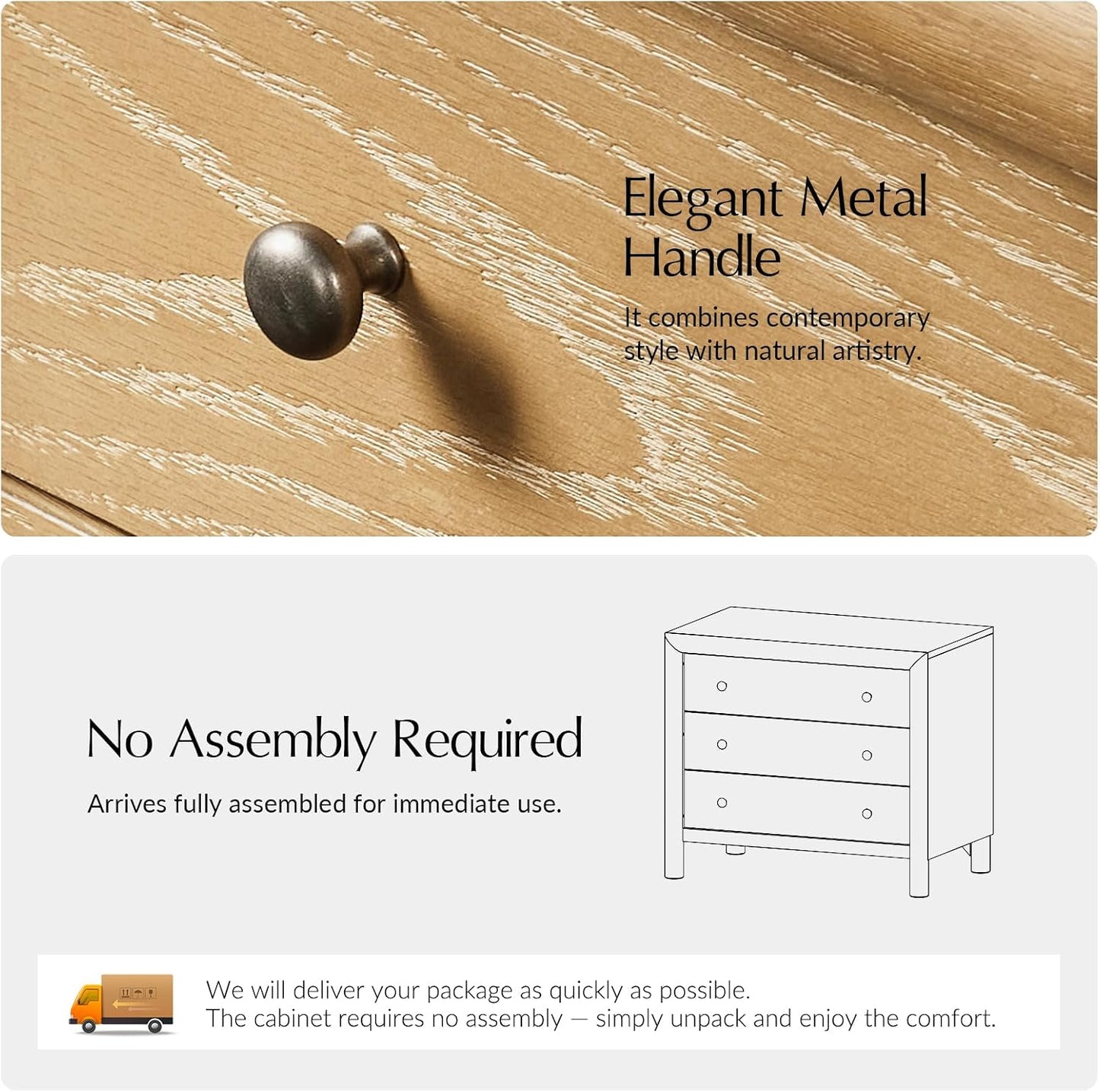 Solid Wood Nightstand with Built-In Charging Station and 3-Drawer Storage