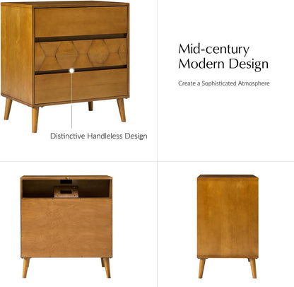 Mid-Century Modern Nightstand with Built-In Charging Station and Storage
