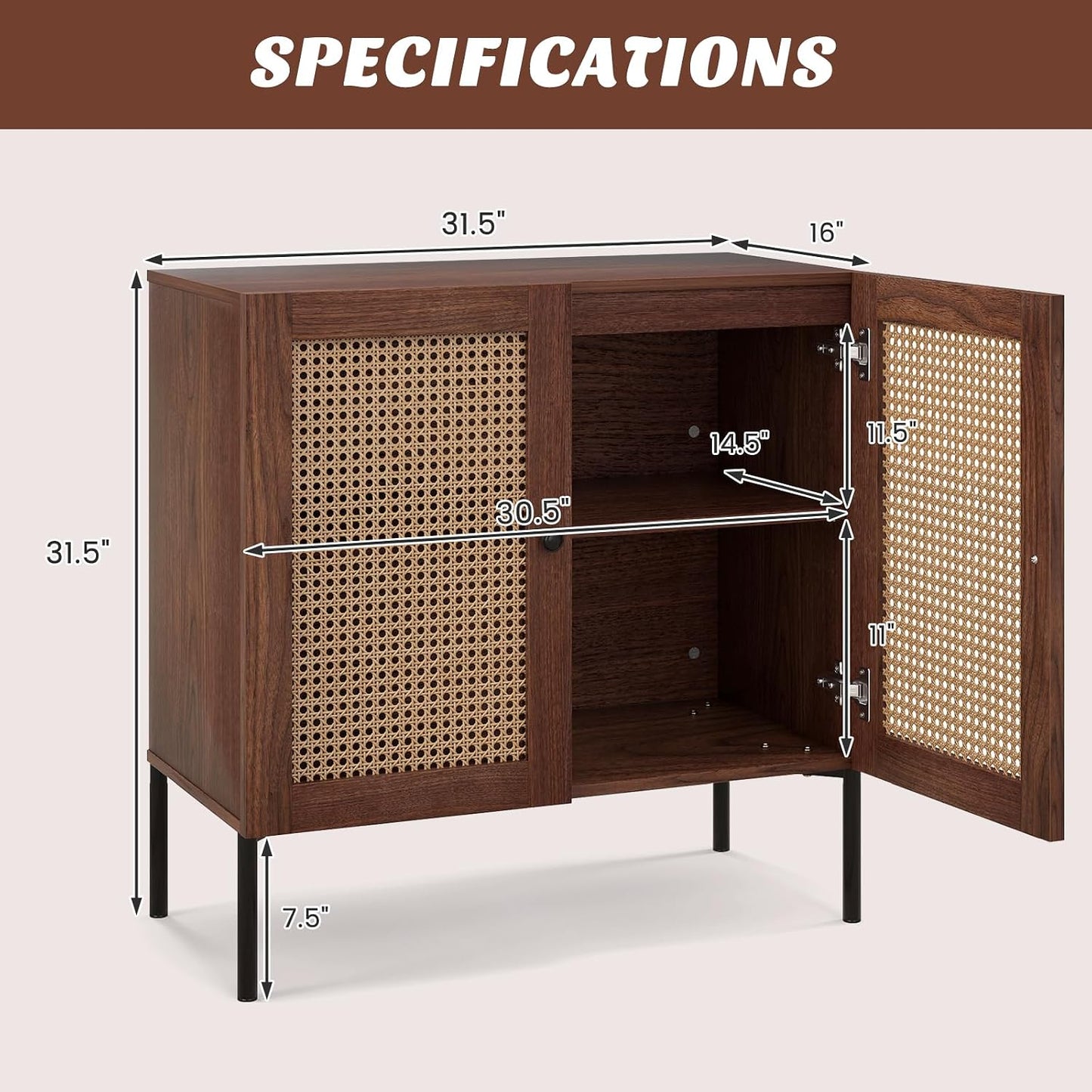 Modern Sideboard Storage Cabinet with Adjustable Shelves – Freestanding Kitchen Buffet Cabinet for Dining Room, Living Room & Home Organization