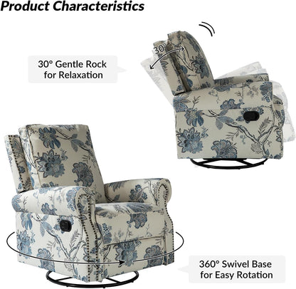 Swivel Rocking Recliner Chair with Adjustable Backrest and Plush Comfort Cushioning