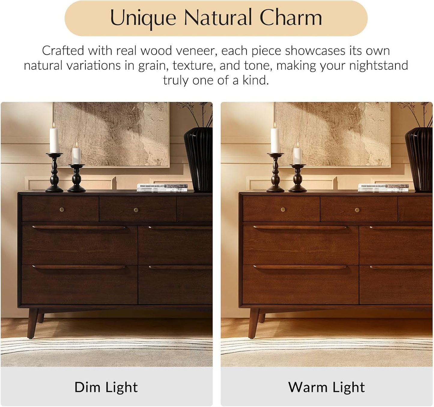 Mid-Century Modern 7-Drawer Dresser with Solid Wood Legs and Safety Anti-Tip Design