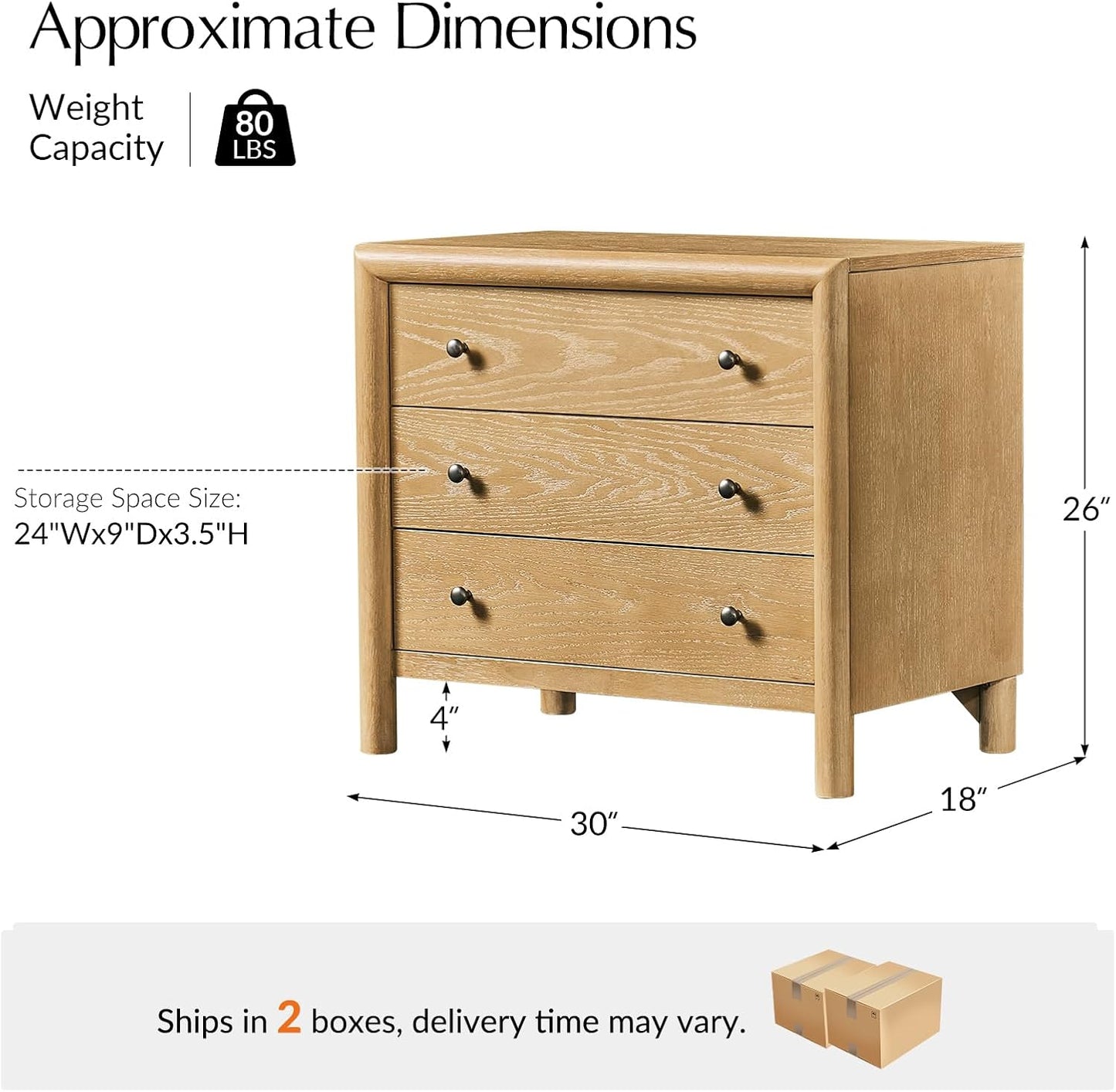 Solid Wood Nightstand with Built-In Charging Station and 3-Drawer Storage