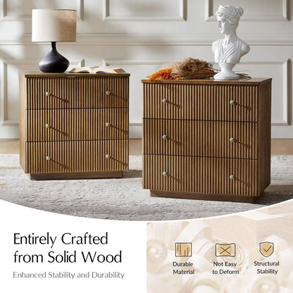 Solid Wood End Table with Built-In Charging Station and Fluted Drawer Design
