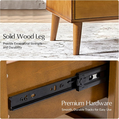 Mid-Century Modern Nightstand with Built-In Charging Station and Storage