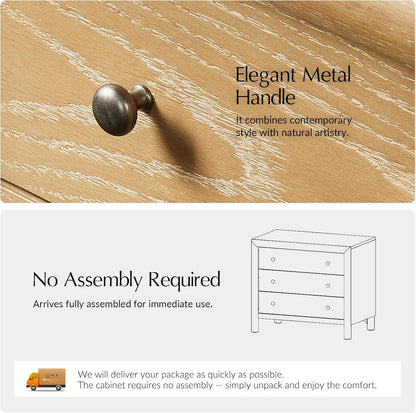Solid Wood Nightstand with Built-In Charging Station and 3-Drawer Storage