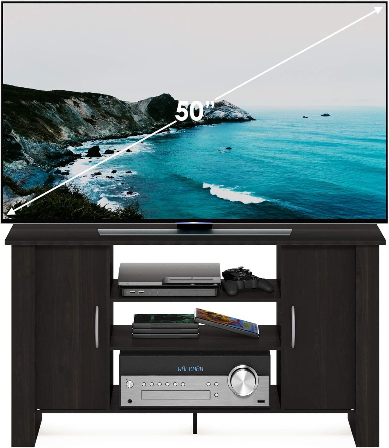 Modern TV Stand Entertainment Center with Storage Shelves – Minimalist Media Console for Living Room, Bedroom & Small Spaces