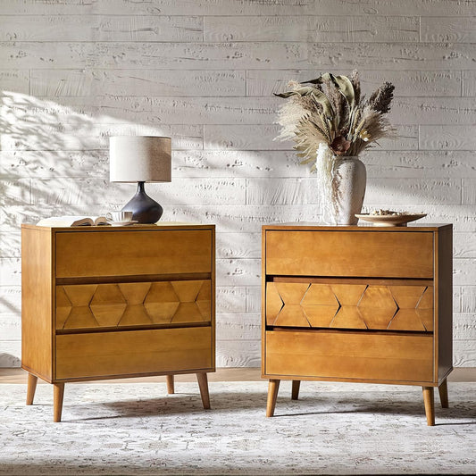 Mid-Century Modern Nightstand with Built-In Charging Station and Storage