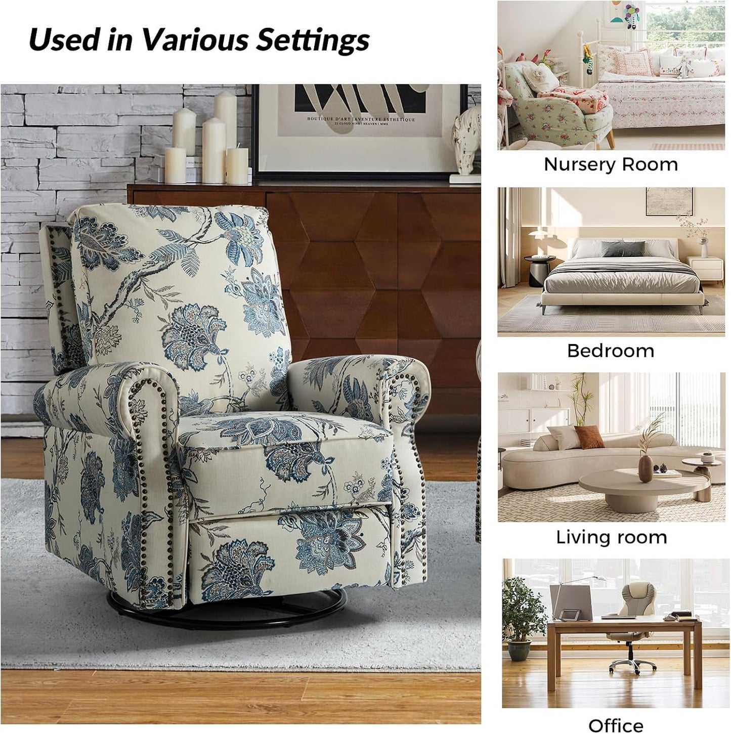 Swivel Rocking Recliner Chair with Adjustable Backrest and Plush Comfort Cushioning