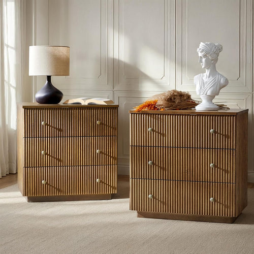 Solid Wood End Table with Built-In Charging Station and Fluted Drawer Design