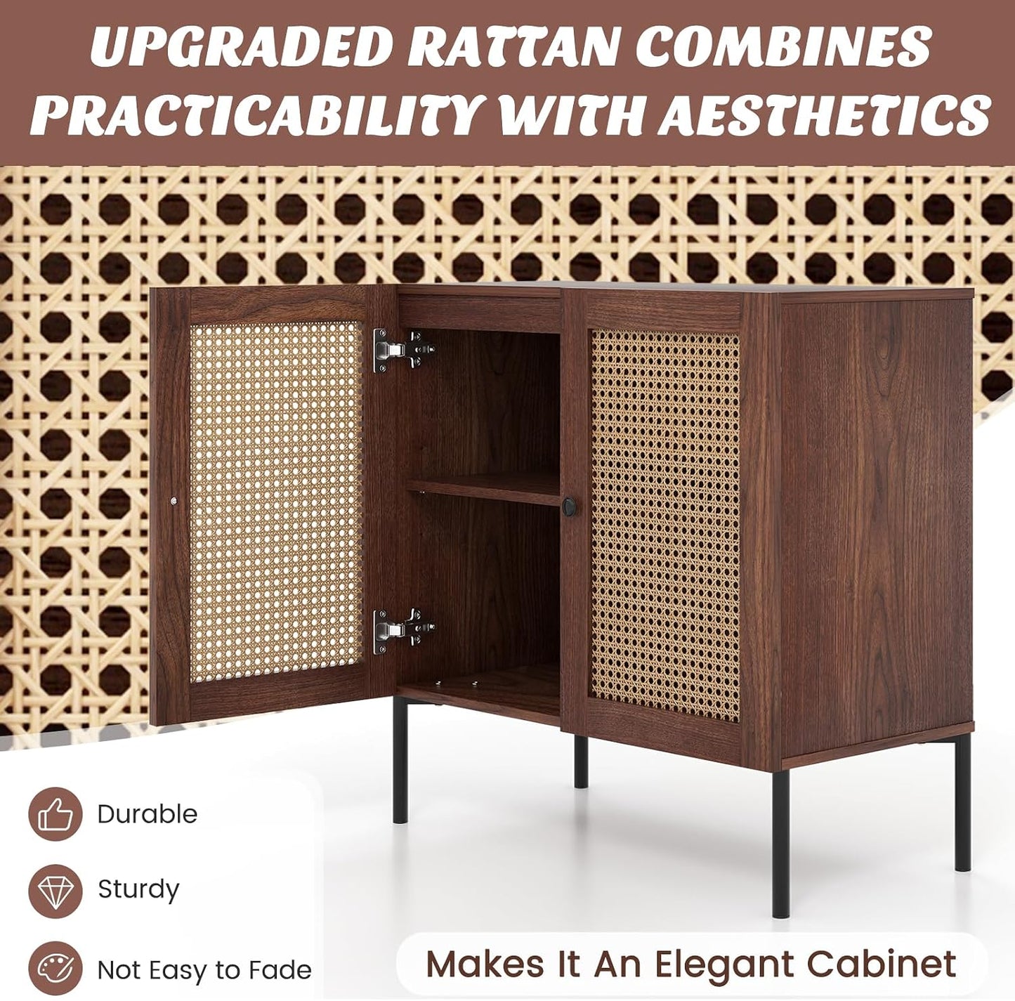 Modern Sideboard Storage Cabinet with Adjustable Shelves – Freestanding Kitchen Buffet Cabinet for Dining Room, Living Room & Home Organization