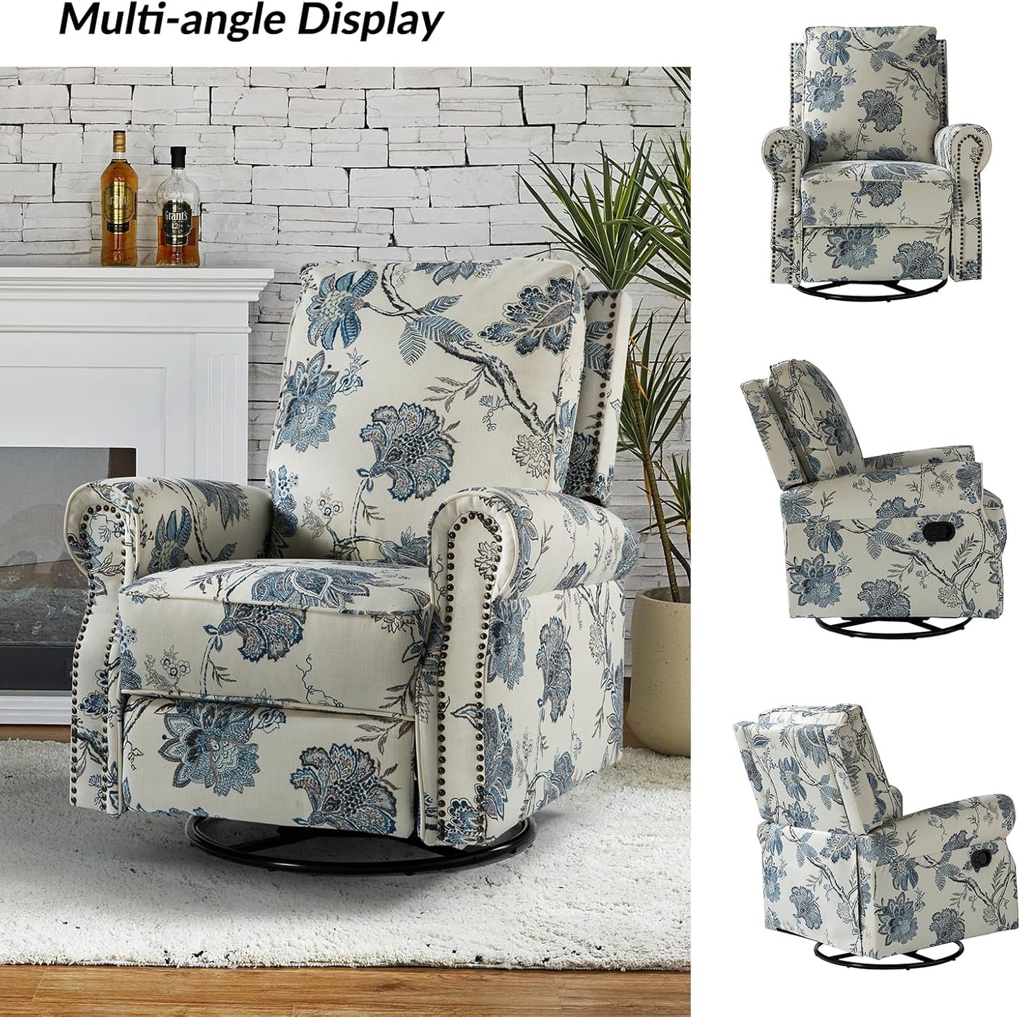 Swivel Rocking Recliner Chair with Adjustable Backrest and Plush Comfort Cushioning