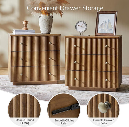 Solid Wood End Table with Built-In Charging Station and Fluted Drawer Design