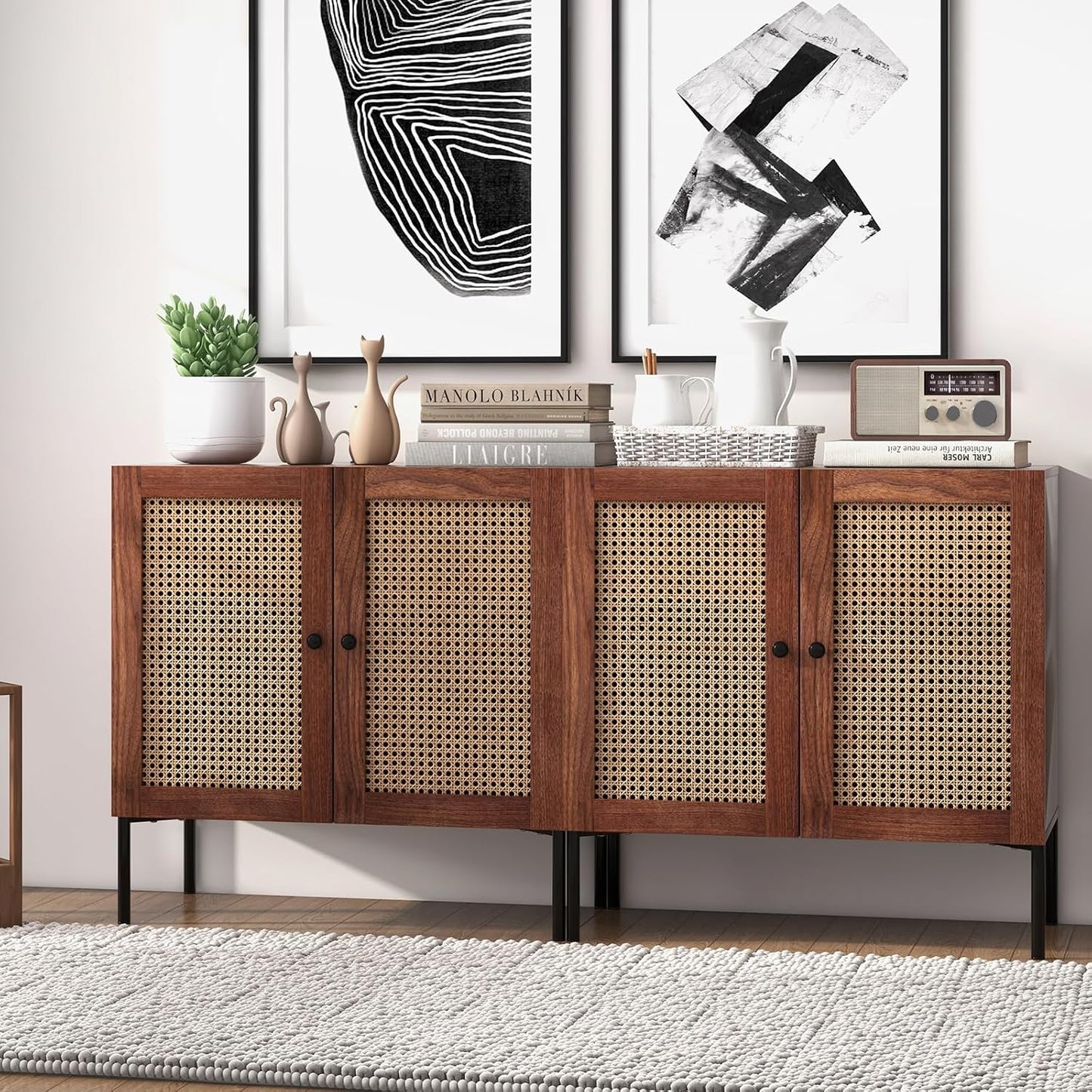 Modern Sideboard Storage Cabinet with Adjustable Shelves – Freestanding Kitchen Buffet Cabinet for Dining Room, Living Room & Home Organization
