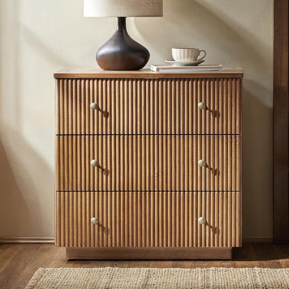 Solid Wood End Table with Built-In Charging Station and Fluted Drawer Design